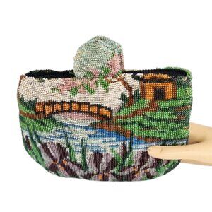 1950s Vintage Fre-Mor Multi Colored Beaded Small Evening Clutch Bag With Flowers